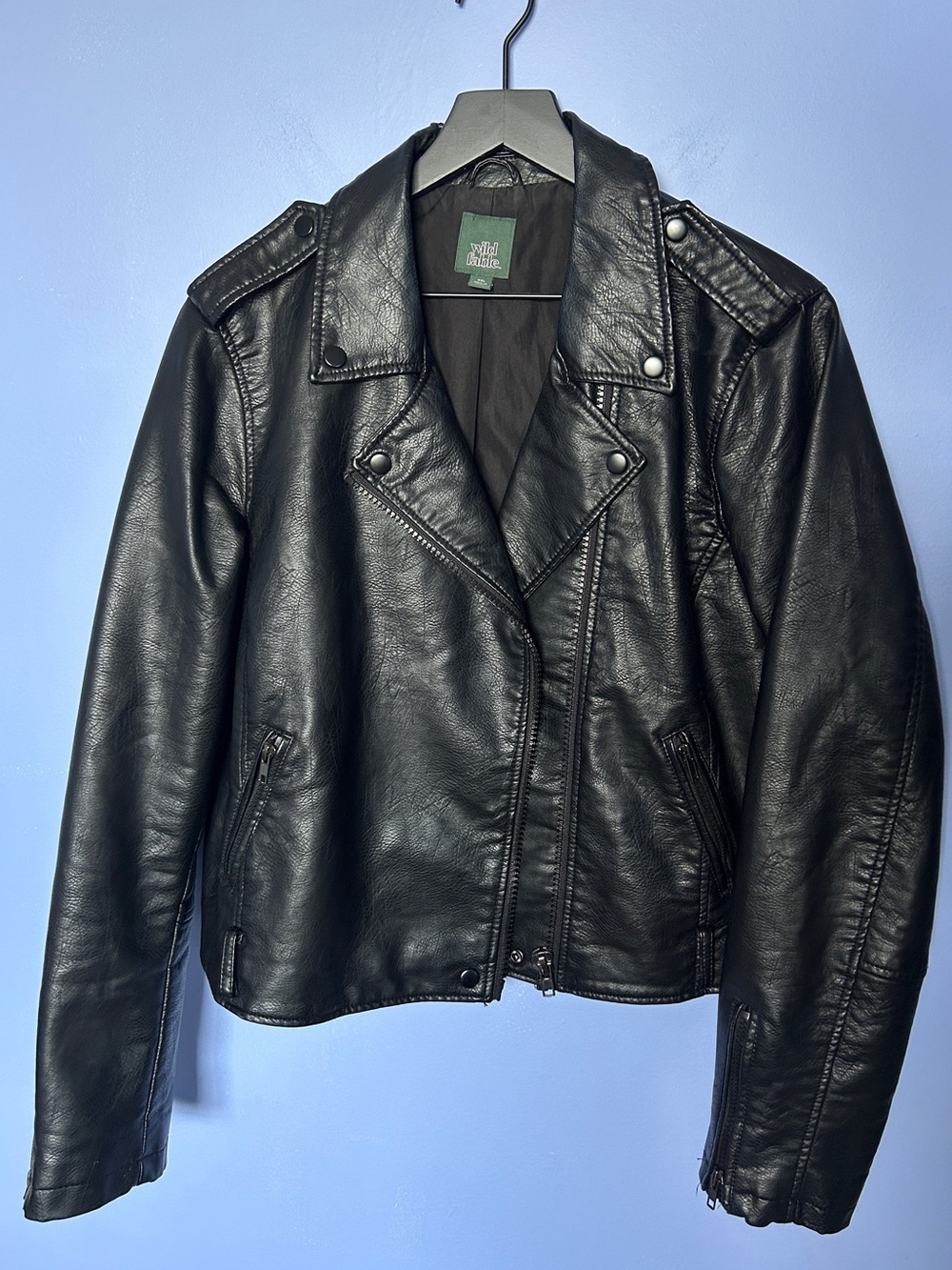 wild fable Black Faux Leather Biker Jacket